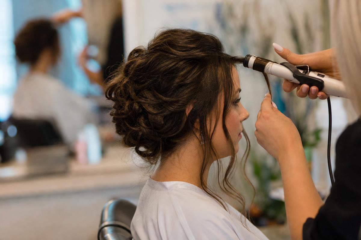 wedding hair styles being set by a bridal stylist in Flower Mound, TX